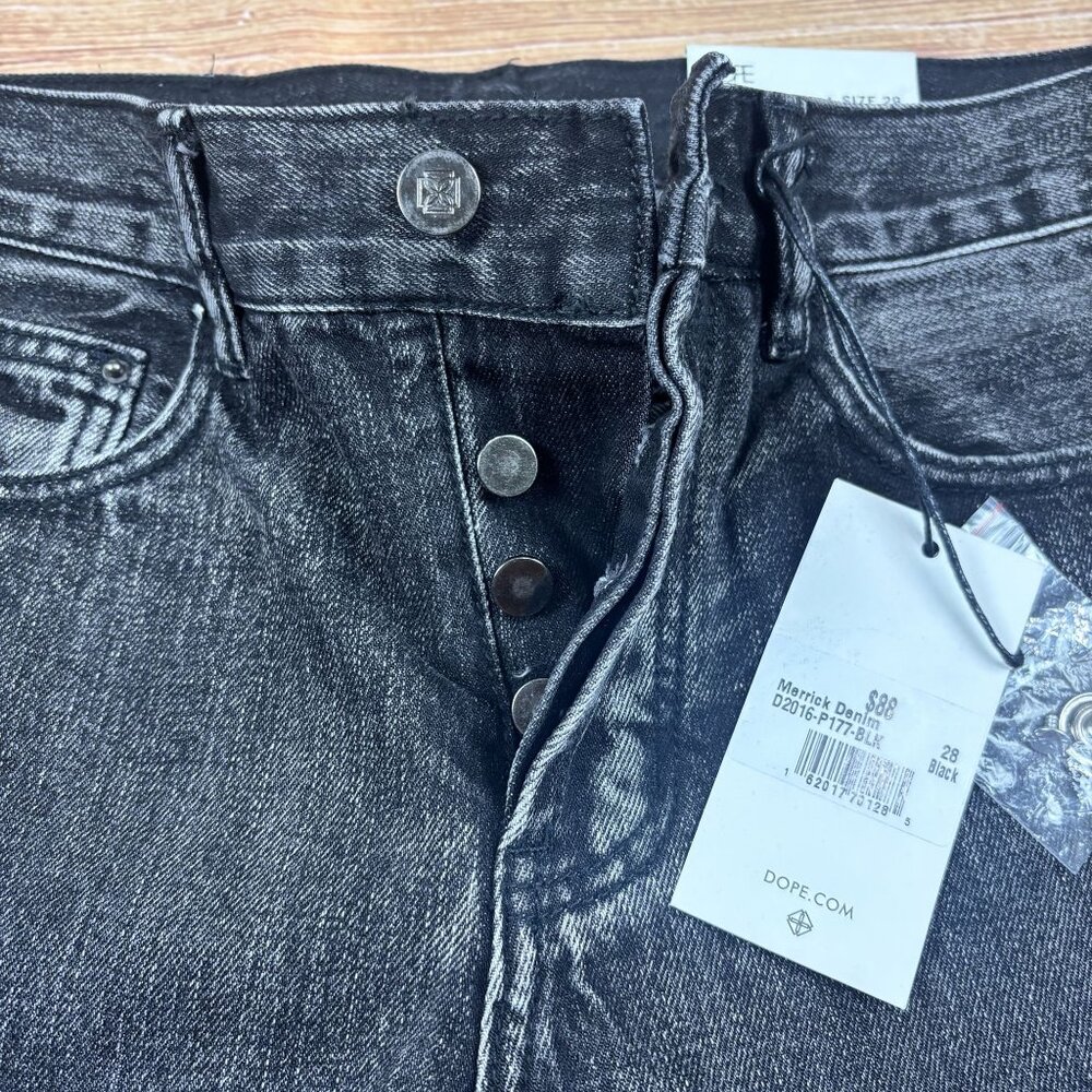 Dope Black Washed Denim Straight Leg Jeans Mens Size 28X32 Cotton Casual Fit - Picture 13 of 13
